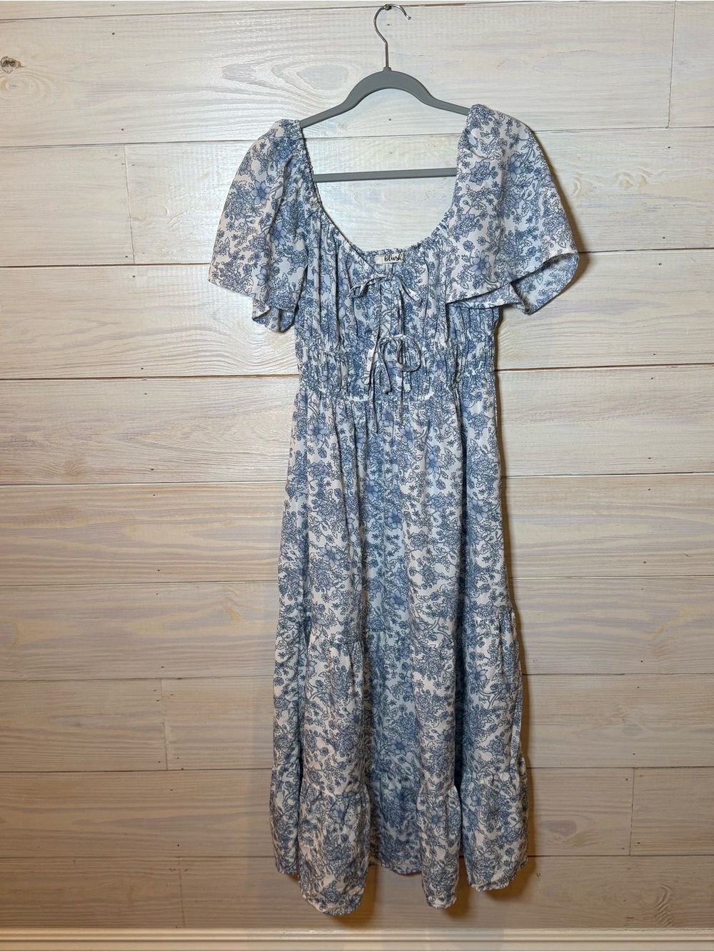 Blush Womens Milkmaid Babydoll Tiered Floral Midi Dress Medium Lightweight Flowy - Picture 4 of 14